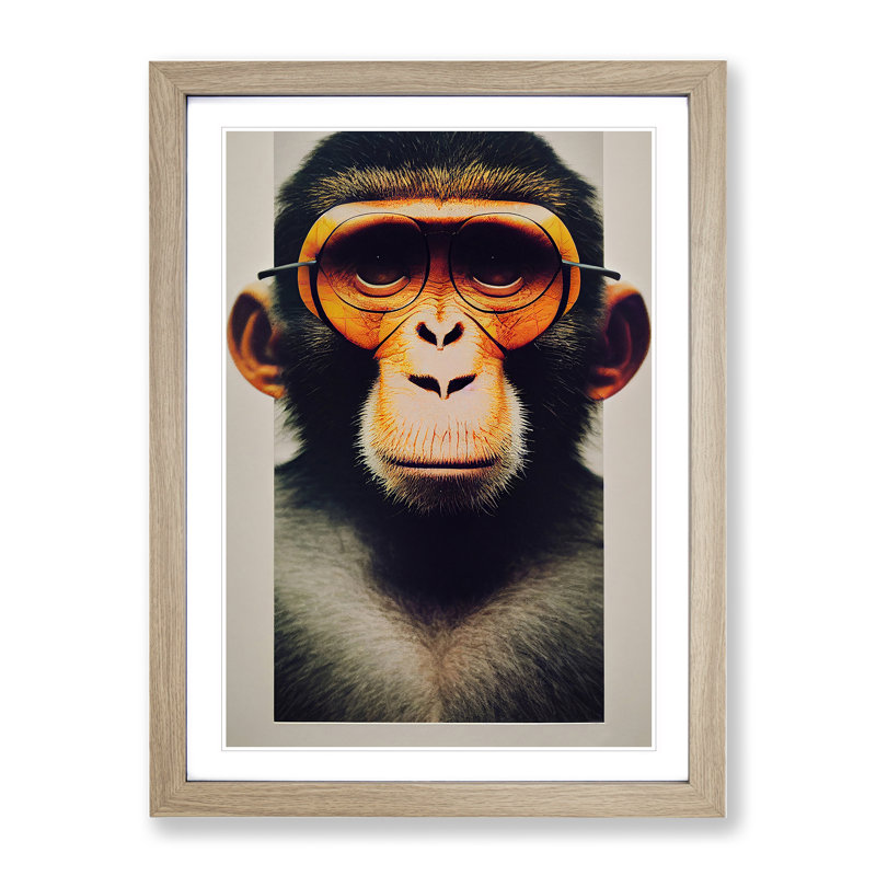 Outstanding Monkey - Single Picture Frame Print, Oak, 64cm H x 46cm W x 2cm D