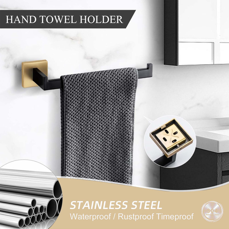 4 - Piece Bathroom Hardware Set, Matte Black/Gold