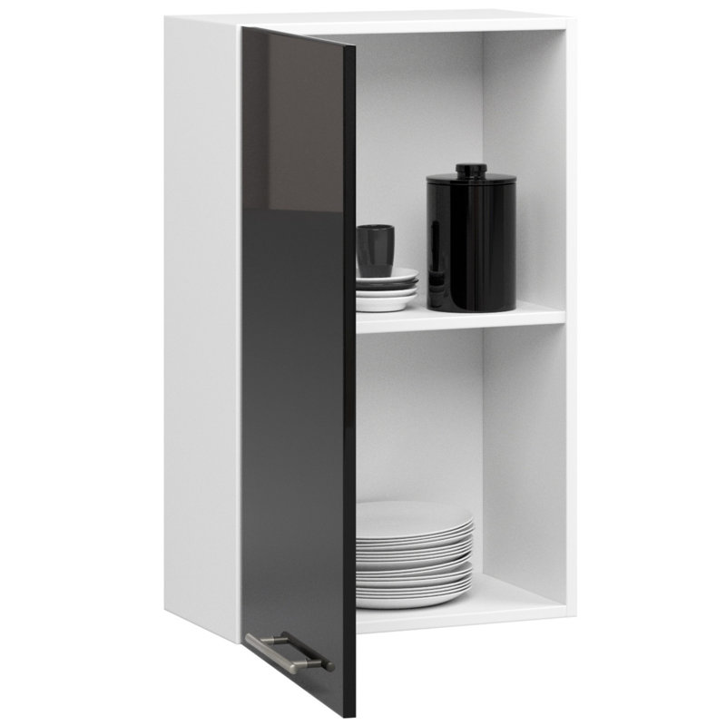 This kitchen cabinet is made of white and glossy black, 72cm H x 50cm W x 30cm D