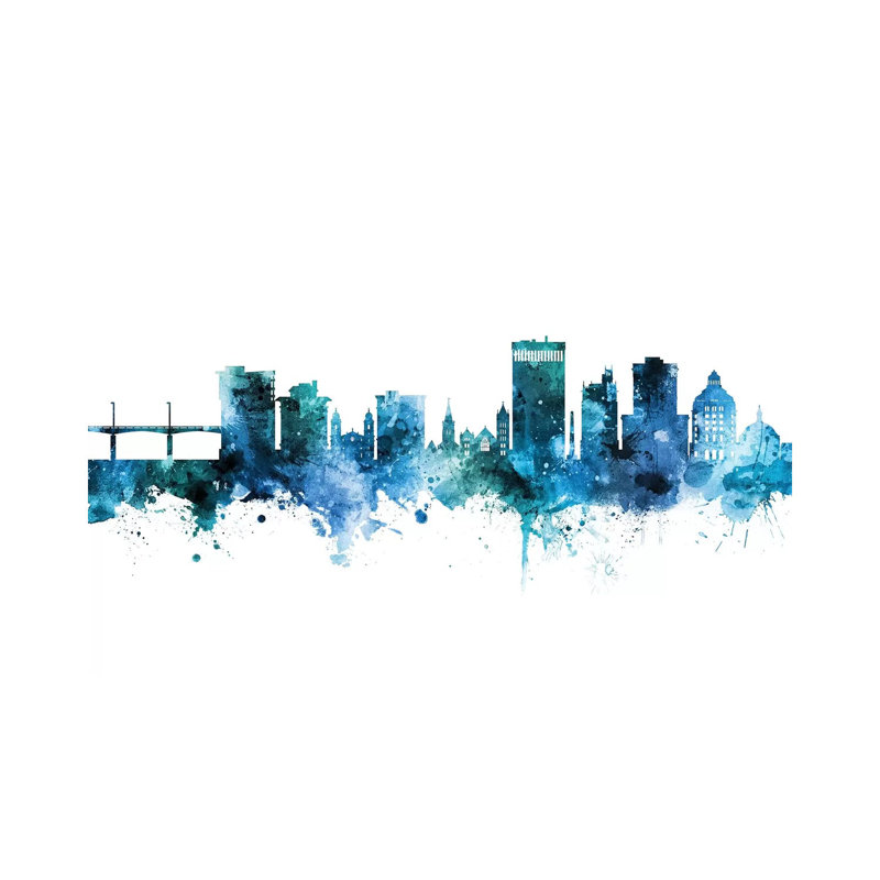 Asheville Skyline Blue Teal by Michael Tompsett - Wrapped Canvas Painting, 20.32 cm H x 30.48 cm W