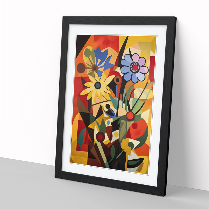 FRM-V0523-879X Flowers Constructivism Floral Vol.2 - Single Picture Frame Print, Black Framed, 64cm H x 46cm W x 2cm D