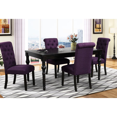 Table de salle à manger en bois franc de style urbain avec table et 4 chaises, bois foncé délavé, rectangulaire, bois massif noir et noir, construction robuste