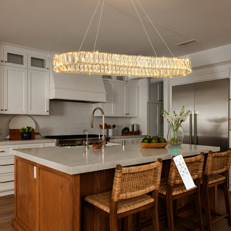 Modern Dimmable Crystal Led Long Chandelier, Silver