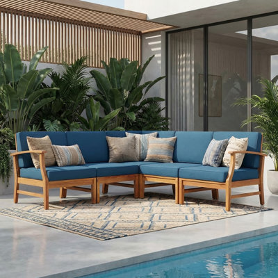 Ensemble de canapés modulaires 26 x 28 x 32,75 po en bois d'acacia bleu modulaire