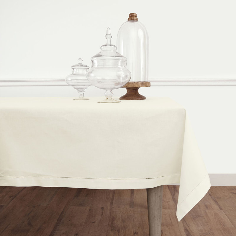 Cotton Linen Hemstitch Tablecloth, Ivory, 104" x 60"