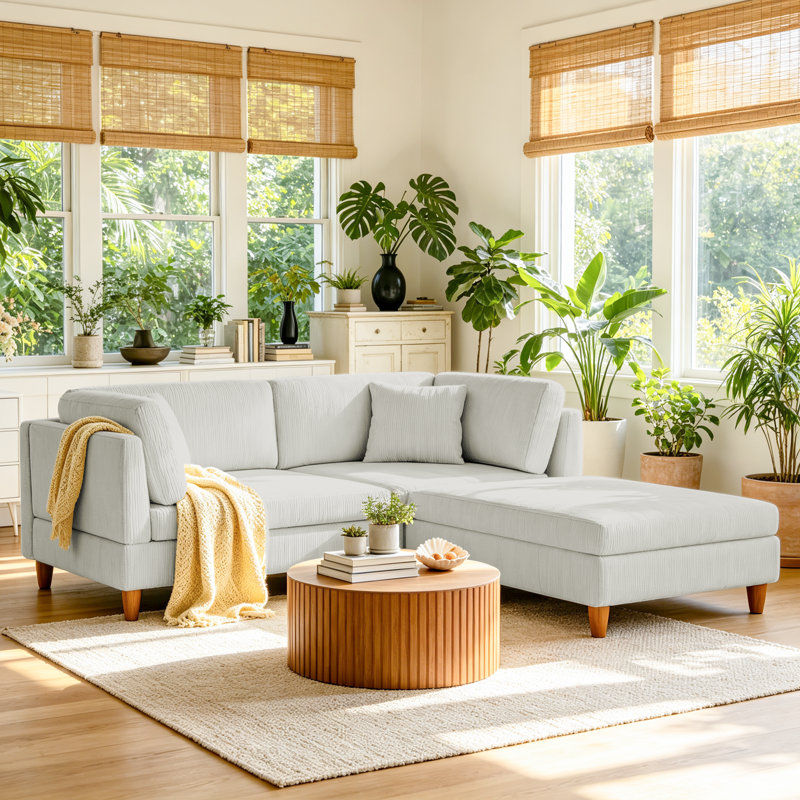 Ensemble de sièges modulaires en velours côtelé, Velours côtelé gris sel de mer, H 36,3 po x l 80,4 po x P 79,2 po