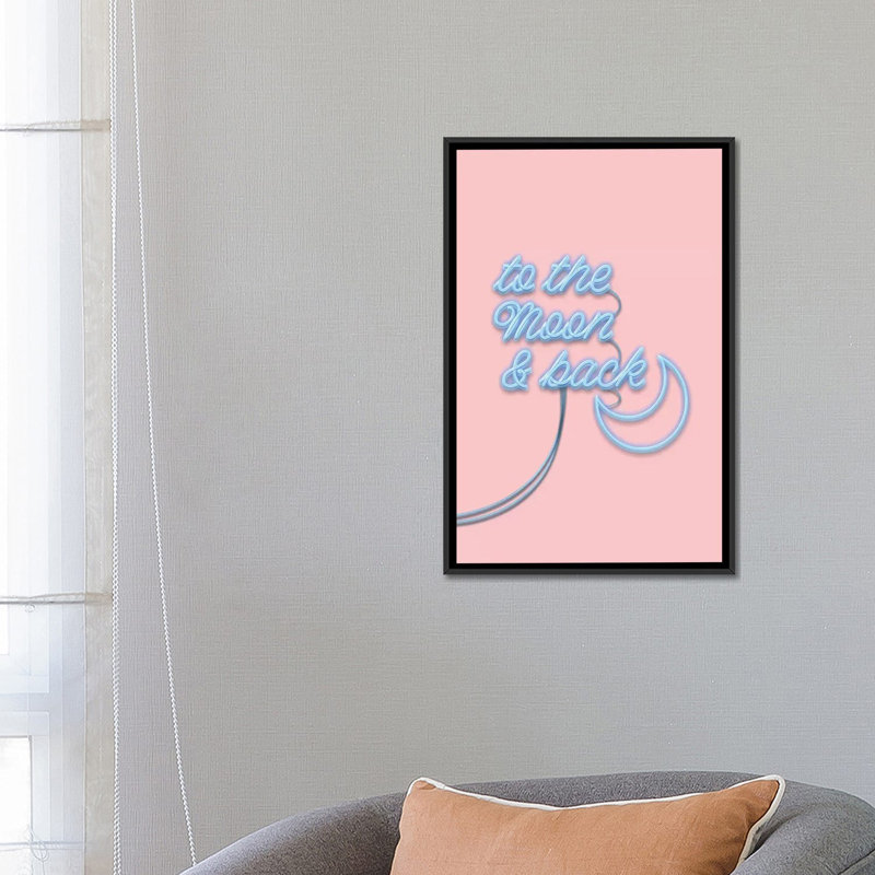 « to the moon », impression sur toile tendue, H 26 po x l 18 po x P 1,5 po, Toile avec cadre noir, Pas de tapis