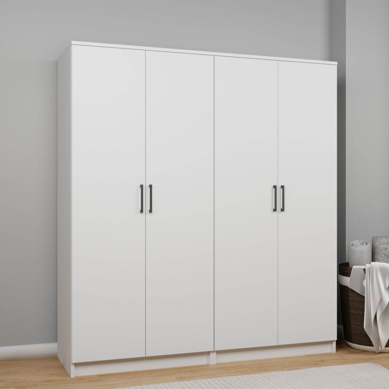 Modern White Wardrobe with Numerous Shelves, 63.0 x 70.9 x 20.4 inches | 100% Melamine Coated Particle Board, Thickness: 0.7 inches | Wall-Mountable, Stylish Storage Solution for Any Bedroom or Living Space