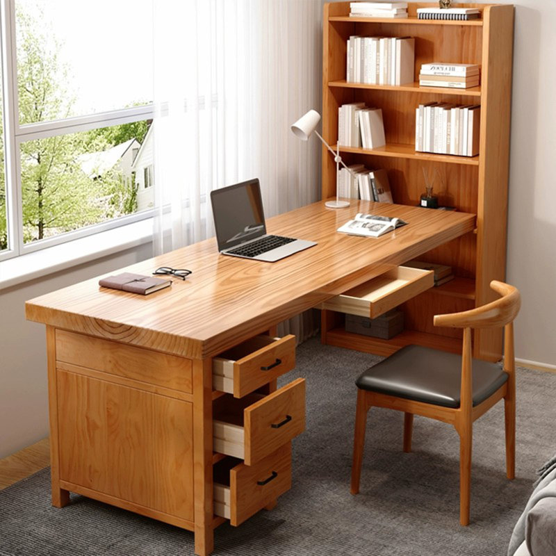 Bureau rectangulaire en bois massif Cerise, Retour à droite, 29.53" H x 78.74" W x 27.56" D