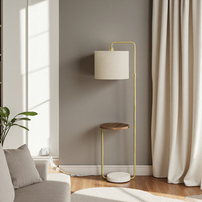 Lighting, 67"H, Floor Lamp, Usb Port Included, Brass Metal, Beige Shade, Contemporary