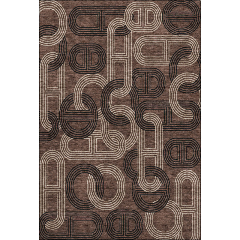 Premium Machine Washable Prisco Chocolate Rug, Rectangle 10' x 14'