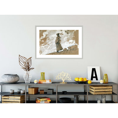 «Shepherdess and Sheep» par Winslow Homer - impression giclée encadrée