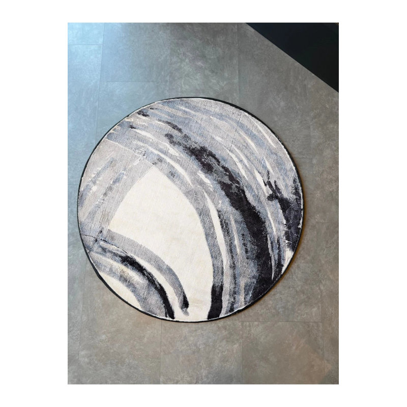 Gray Abstract Patterned Round Woven Floor Carpet, Round 3'4"