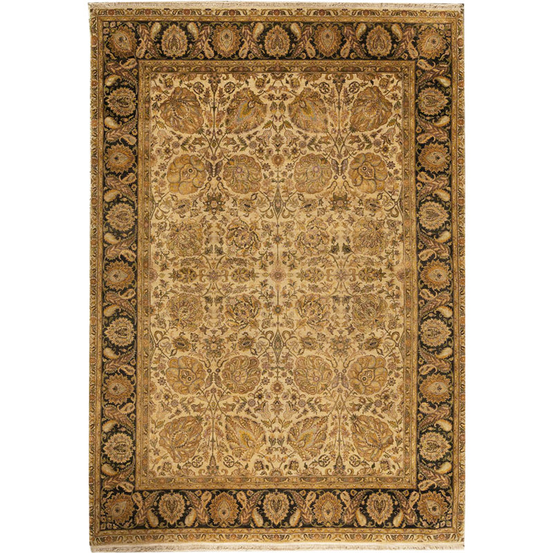 Tapis ivoire et noir noué à la main de haute qualité