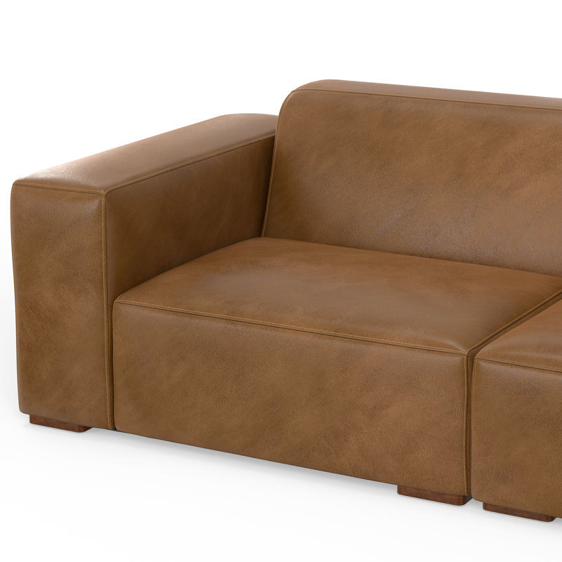 Ensemble de canapé modulaire et repose-pieds Rex 3 places en cuir de 122 pouces de large et repose-pieds de table assorti de 34 pouces de large pour le salon