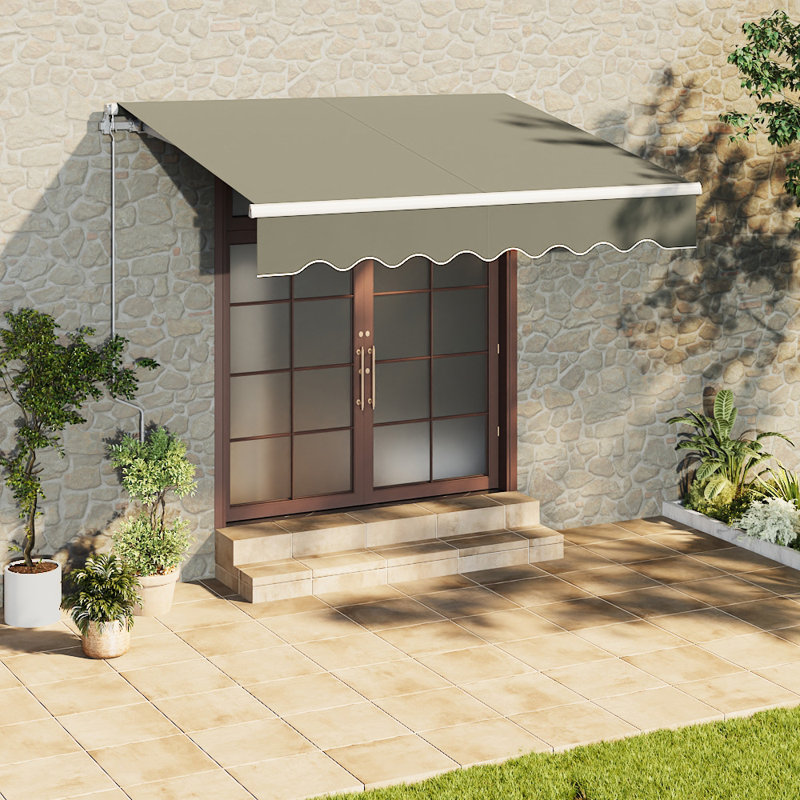 Latitude Run 300cm D Nylon Cover Retractable Door / Window Awning, 17cm H x 135cm W x 300cm D, Green Grey