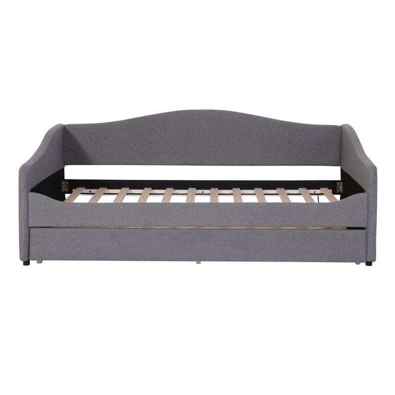 Gray Upholstered Twin Daybed with Drawer and Slats