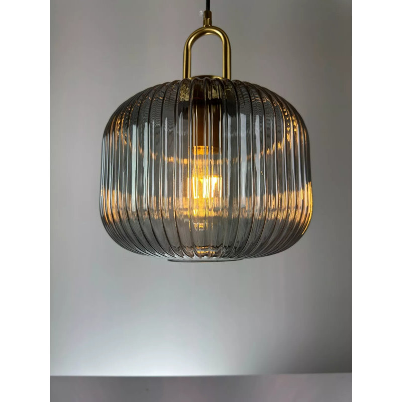 Ribbed Clear Glass Ceiling Light-Kitchen Island Light Fixture, Smokey Grey