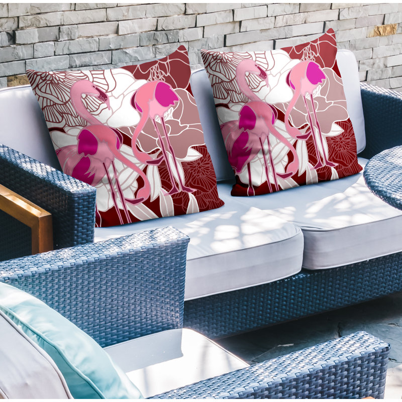 Outdoor Reversible Throw Pillow, 19W" x 19H", Red/Pink