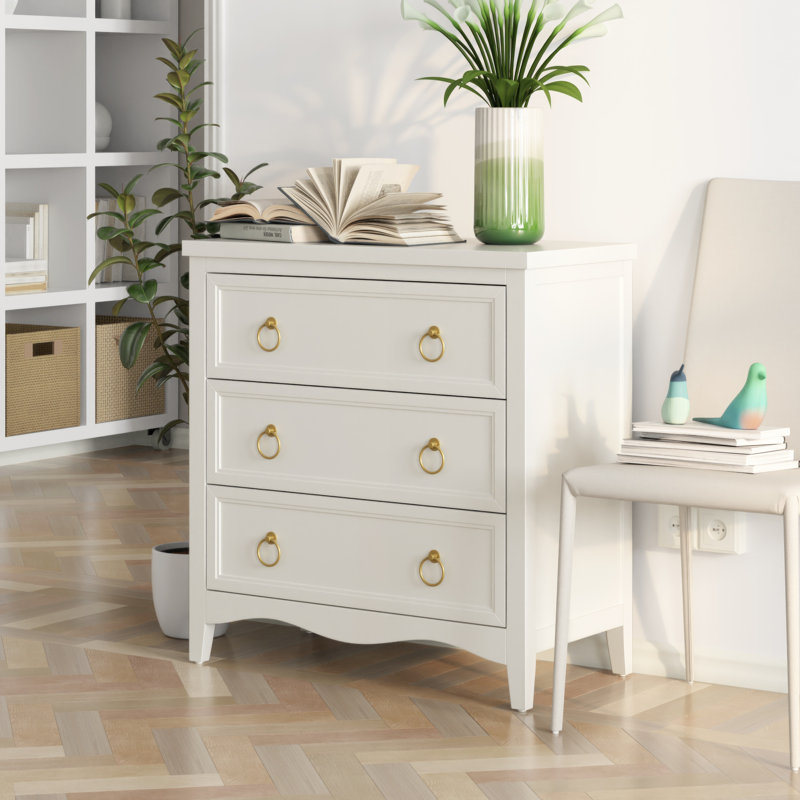 Farmhouse White 3-Drawer Dresser Chest Nightstand