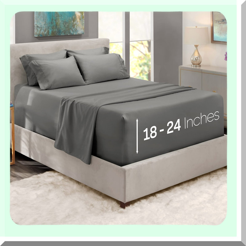 Luxury Comfort Deep Pocket Queen Sheet Set - 6 Piece Soft Microfiber Bed Sheets with Fade Resistant Pillowcases - Queen Size, Dark Gray
