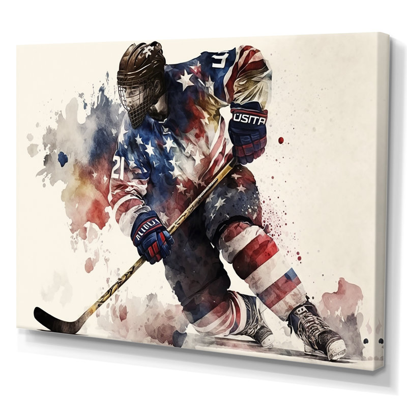 «Usa Hockey Player In Action III», reproduction sur toile, H 24 po x l 32 po x P 1 po, Toile tendue