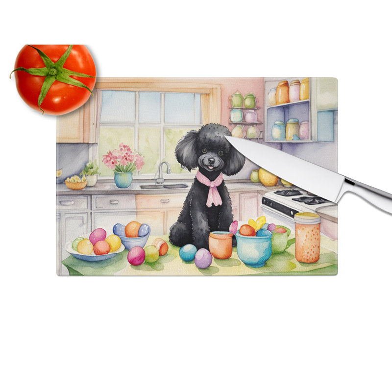 Decorating Easter Black Poodle Glass Cutting Board