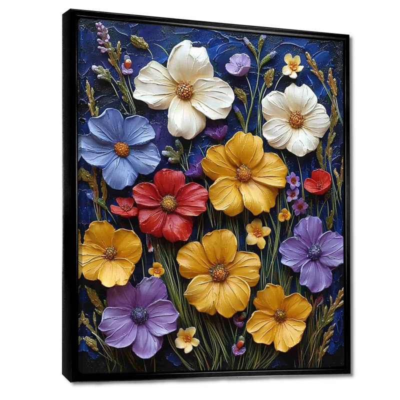 Décoration murale colorée fleurs de renoncule - Fleurs sauvages, Toile avec cadre flottant noir, H 20 po x l 12 po x P 1 po