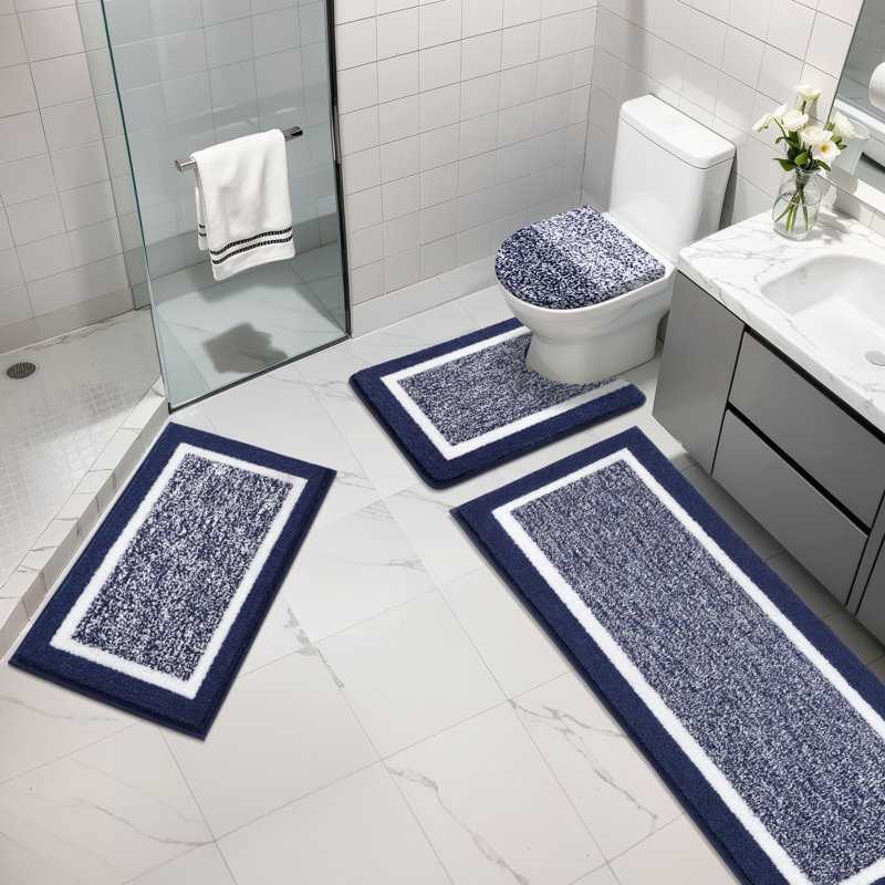 Ensemble de 4 tapis de bain en microfibre absorbante douce avec envers antidérapant (ensemble de 4), Marine