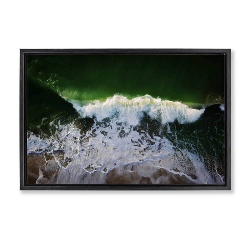 Toile flottante encadrée brune "Deep Green Wave" par Rick Berk, Cadre flottant noir de jais, H 17 po x l 25 po