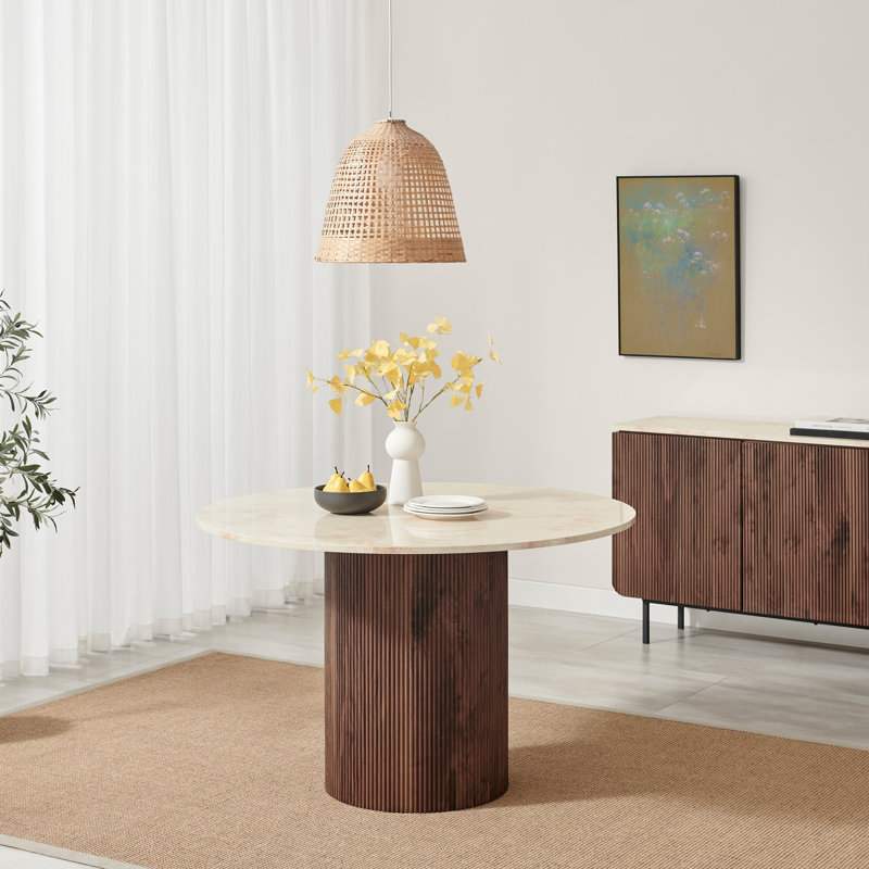 Betul Round Dining Table With 4 Carlton Wishbone Wood Dining Chairs - Elegant Scandi Inspired