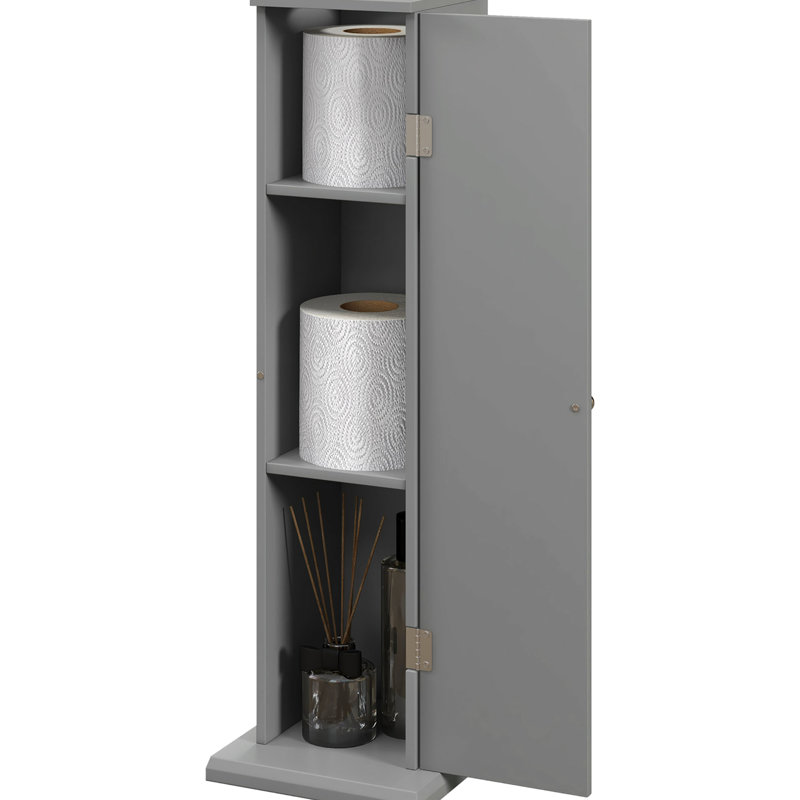 Gray Bathroom Organizer, Corner Floor Cabinet With Doors And Shelves For Toilet Paper Objects Arrangement Maintenance Cabinet, Unit Utilities