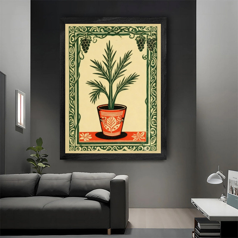 Reproduction botanique rétro encadrée noire Mid-Century, H 11 po x l 9 po