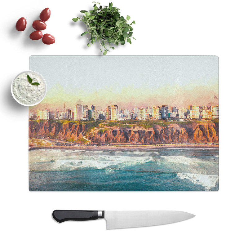 Glass Lima Skyline in Peru in Abstract Chopping Board, 28.5 cm W x 20 cm L