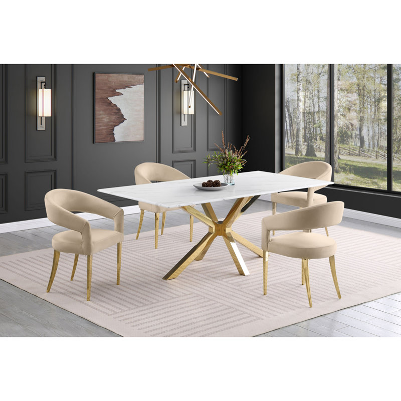 Chaise de salle à manger rembourrée en velours beige Rendina (ensemble de 2)