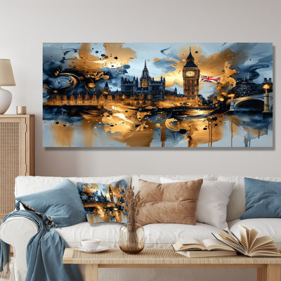 London Big Ben Glow On Gold IV - London Metal Print Wall Art