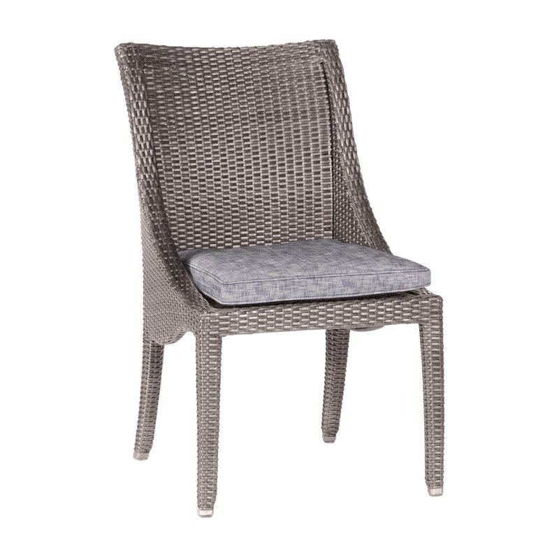 Athena Patio Dining Side Chair with Cushion, Oyster, Dove Sunbrella® Linen, Welt