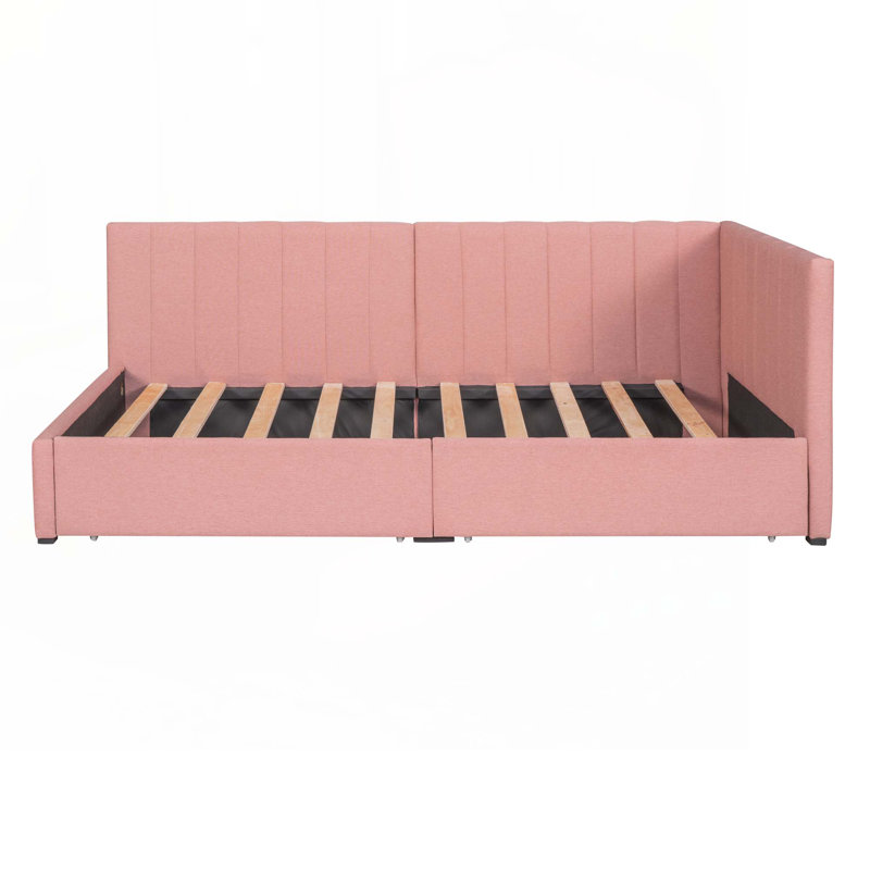 Lit de jour rembourré avec 2 tiroirs de rangement, Rose