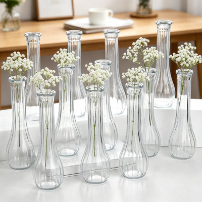 Vases en verre pour centre de table, petits vases à fleurs côtelés transparents pour mariage, fêtes, décoration intérieure, ensemble de vrac de 8,5 pouces de hauteur, vase de table minimaliste pour roses, herbe de pampa, arrangements de bricolage
