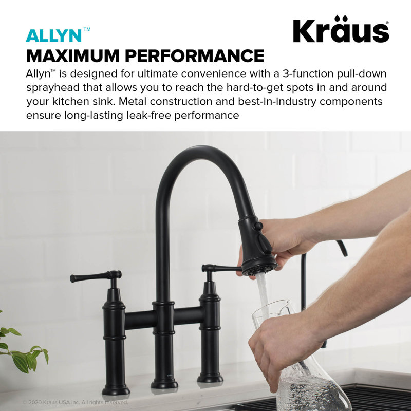 Robinet de cuisine à pont transitionnel et filtre à eau Kraus Allyn, Noir mat, Sans filtre à boissons