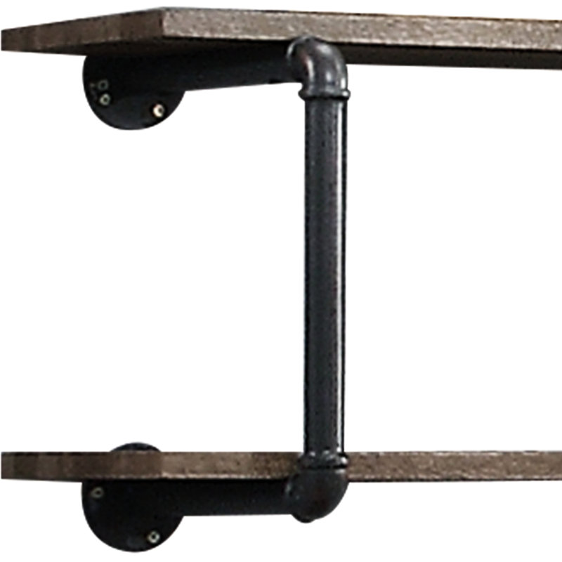 Antique Oak & Sandy Gray Wall Shelf - 2 For Storage And Display, Metal Frame, Mixed Material Look, Simple Installation, Fits Various Rooms In House Rack Solution, Construction, Blends Wood Metal,