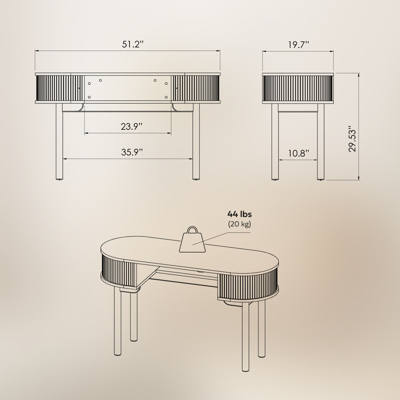  51'' Small Wood Writing Desk and Makeup Vanity Desk with Storage and Sliding Doors - Narrow Computer and Work Table for Home Office, Modern Vanity, Dressing Table for Bedroom (Walnut)