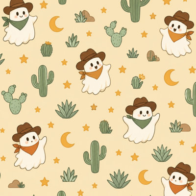 Papier peint adhésif amovible à motif de fantômes mignons, cowboy, étoiles, lune et cactus, idéal pour Halloween. Décoration murale pour chambre, cuisine et placards. 45 cm x 300 cm.