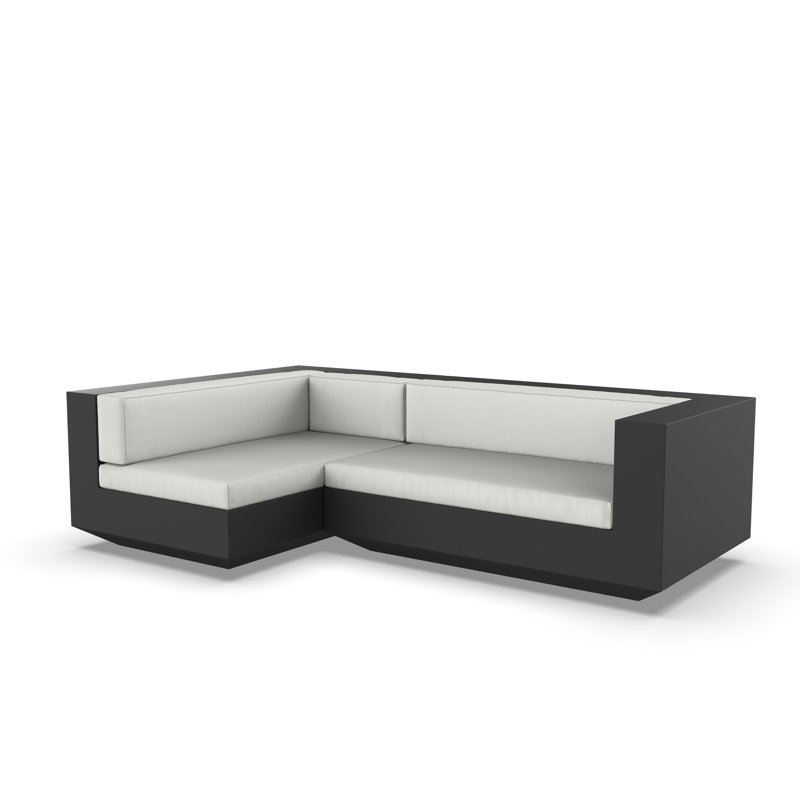 Vela 102.25" Wide Outdoor Reversible Patio Sectional with Cushions, Left Hand Facing, Black, Nautical Taupe