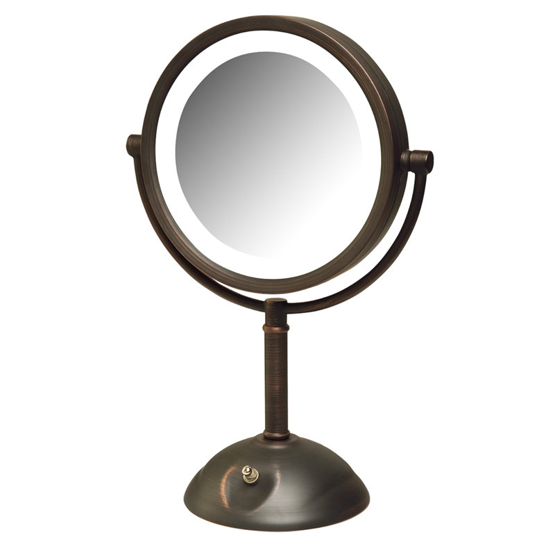 8.5" Lighted Tabletop Magnified Makeup Mirror, Plug In, Bronze
