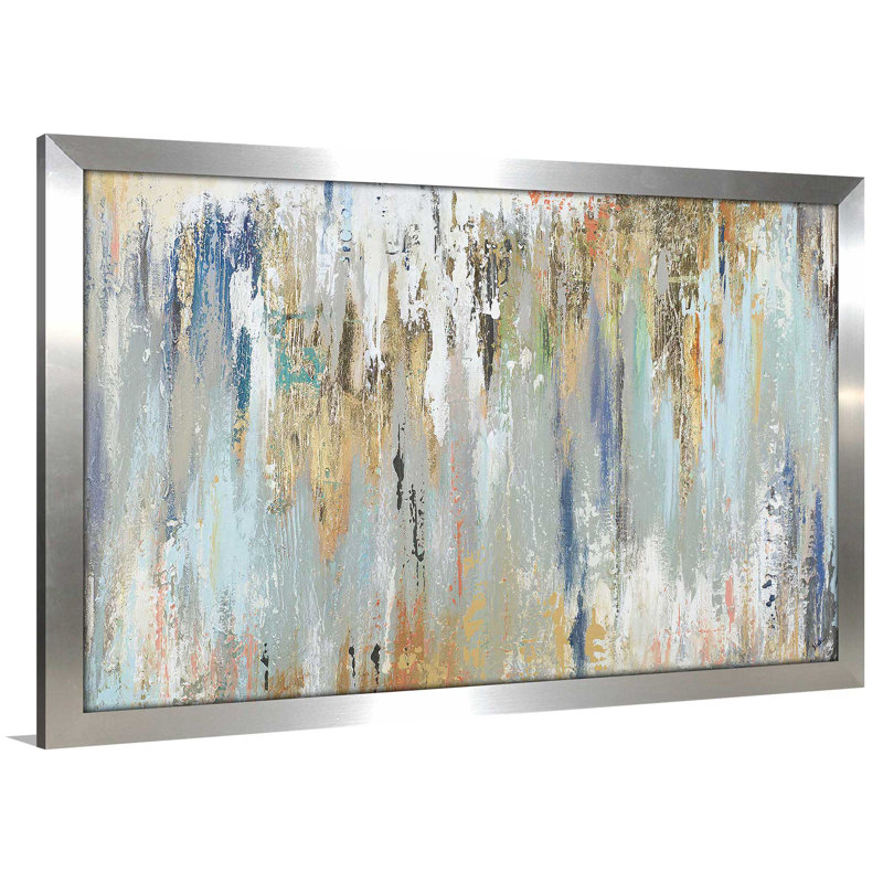 Blue Gold Illusion - peinture sur toile, Impression encadrée, H 21,5 po x l 27,5 po, Argent argent