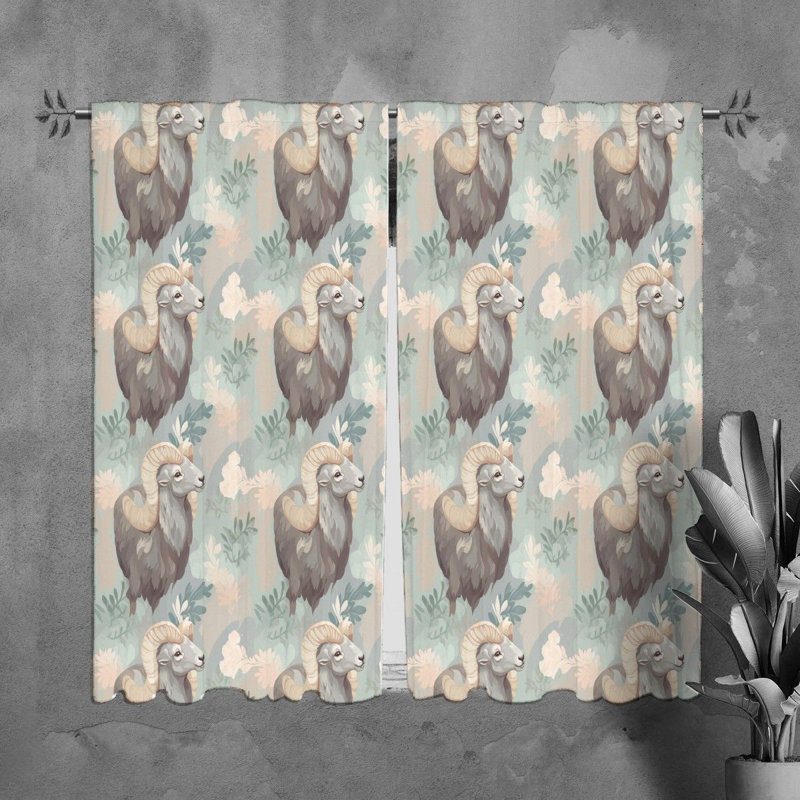 Ram Window Curtains Animals Green Drapes, H 82 po x l 40 po