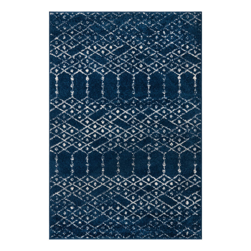 Tapis bleu marine / blanc Lenwood, Rectangle 4 pi 1 po x 6 pi 1 po
