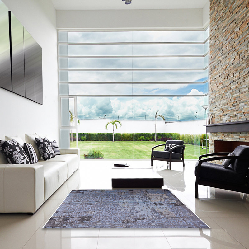 Tapis bleu / gris Burkittsville, Carré 8 pi