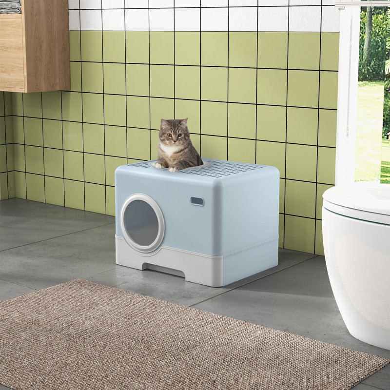 PP Enclosed Cat Litter Box with Scoop, Blue